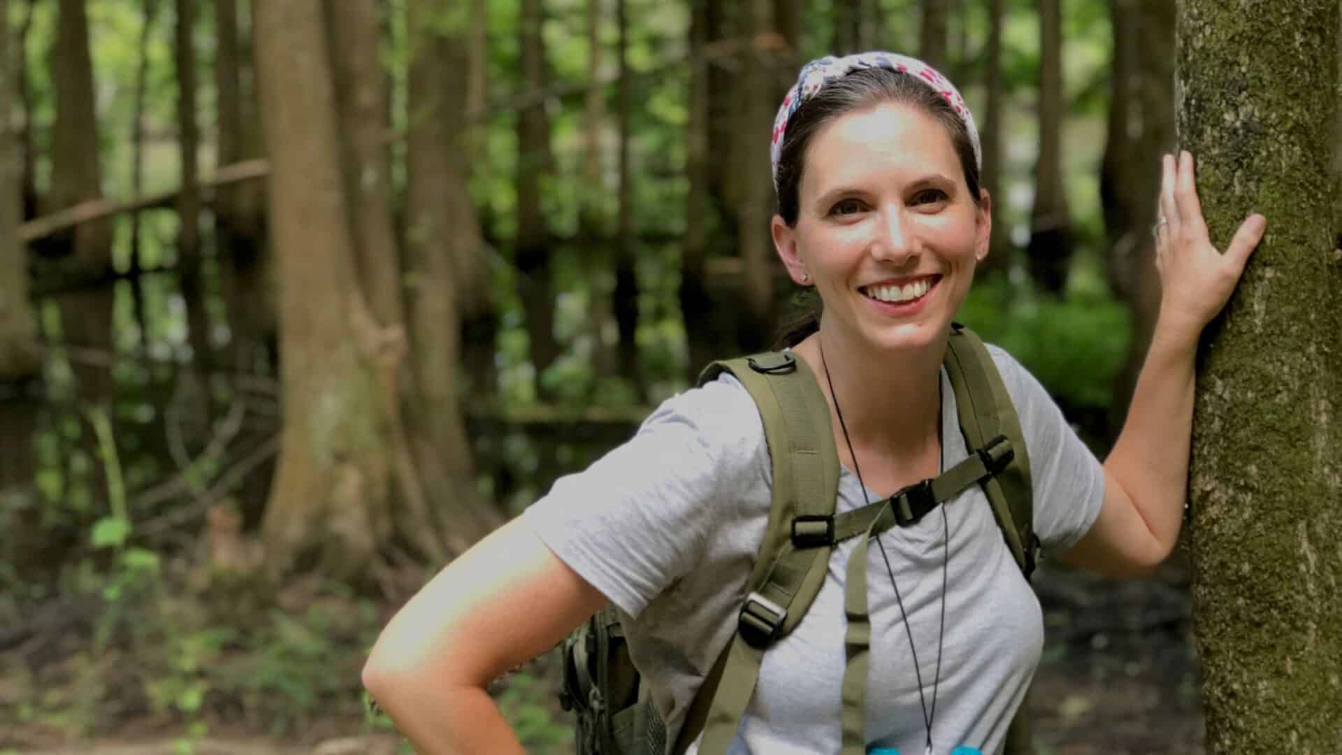 Hiker By Tree Happy